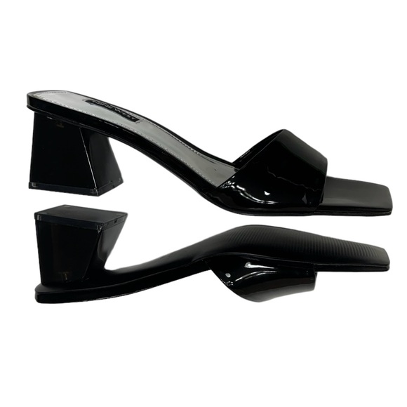 Nine West Oaky 8 Black Faux Patent Leather Open Square Toe Sandals Size 9 - Picture 3 of 11